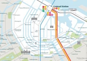 Amsterdam City Rail Map for train and public transportation  - Close-up