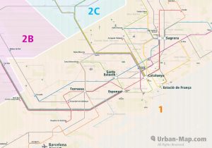 Barcelona City Rail Map for train and public transportation  - Farezone Overview