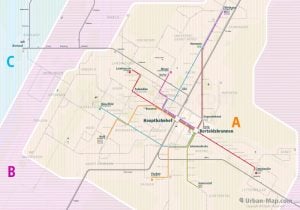 Freiburg City Rail Map for train and public transportation  - Farezone Overview