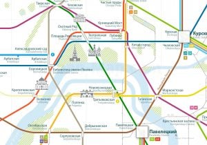 Moscow City Rail Map for train and public transportation routes of metro, tram, airport link, ferry, commuter train - Cyrillic