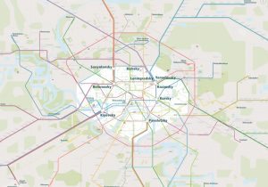 Moscow City Rail Map for train and public transportation routes of metro, tram, airport link, ferry, commuter train - Overview