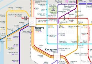 Nagoya City Rail Map for train and public transportation  - Close-up