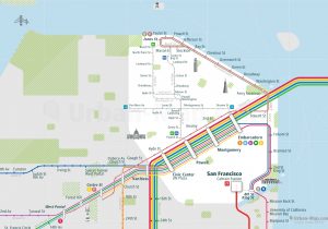 SanFrancisco City Rail Map for train and public transportation  - Close-up