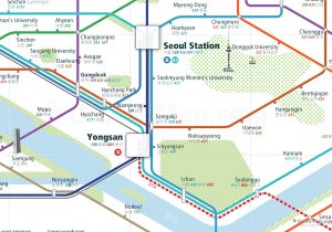 Seoul City Rail Map for train and public transportation - Close-up