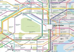 Tokyo City Rail Map for train and public transportation  - Close-up