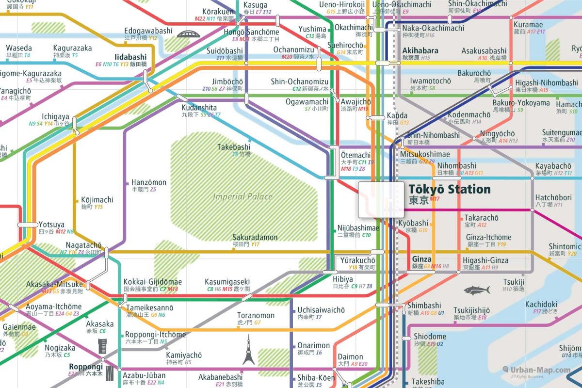 Central Tokyo Rail and Subway Map