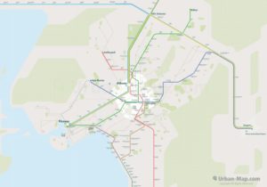 Athens City Rail Map for train and public transportation routes of metro, tram, ferry, funicular - Overview