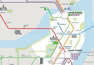 Boston City Rail Map for train and public transportation  - Close-up