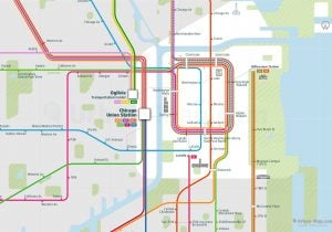 Chicago City Rail Map for train and public transportation  - Close-up