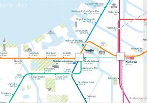 Fukuoka City Rail Map for train and public transportation - Close-up