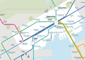 Kobe City Rail Map for train and public transportation - Close-up