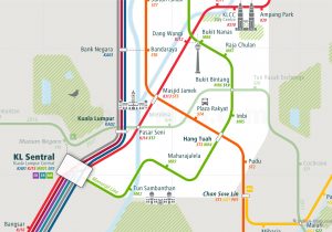 KualaLumpur City Rail Map for train and public transportation - Close-up
