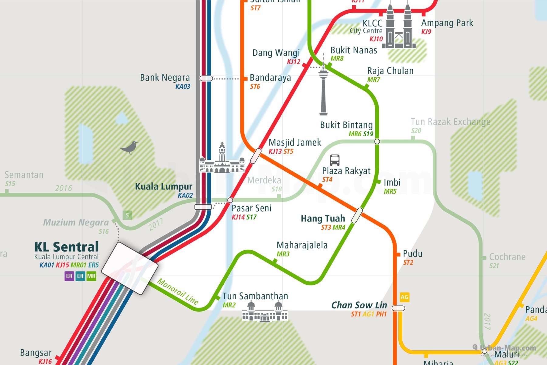 Kuala Lumpur Rail Map - City train route map, your offline ...