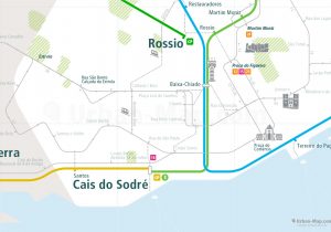 Lisbon City Rail Map for train and public transportation  - Close-up