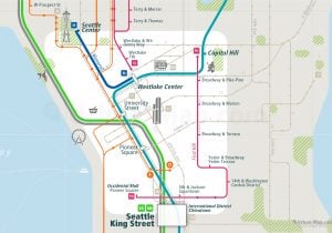 Seattle City Rail Map for train and public transportation  - Close-up