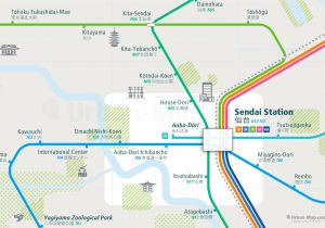 Sendai City Rail Map for train and public transportation - Close-up