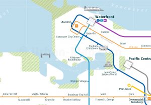 Vancouver City Rail Map for train and public transportation  - Close-up